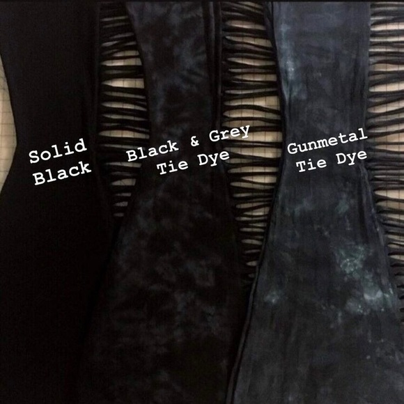 SHORT LENGTH High Waisted Fringe Bell Bottoms BLACK & GREY TIE DYE Rocker Style - Picture 7 of 7